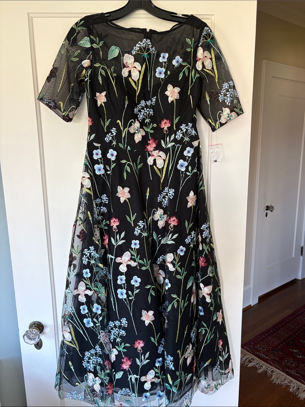 Black Floral Embroidered Midi Dress